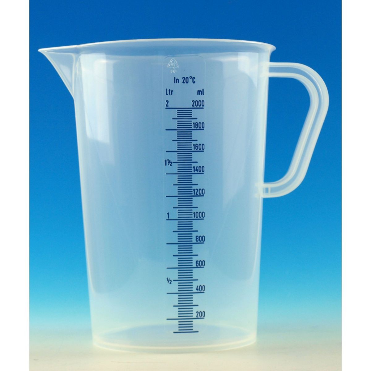 Messbecher PP m. Henkel 3000 ml: 50ml blau graduiert