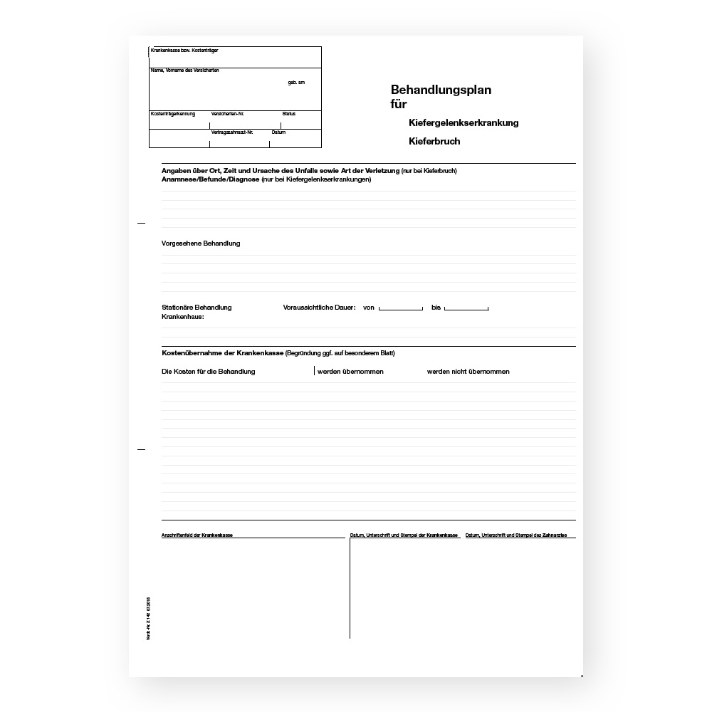 Z 142 - Behandlungsplan für Kiefergelenkserkrankung/Kieferbruch
