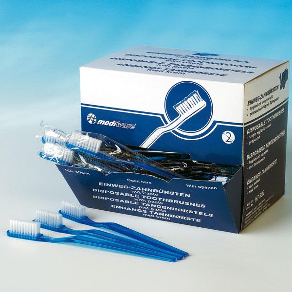 Mediware Einmalzahnbürsten AP 100 ber.m.Zahnpulver beschichtet