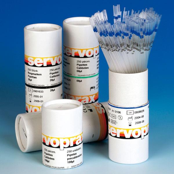 Servoprax Einmalpipetten 10µl AP 250 mit Ringmarke, farbcodiert