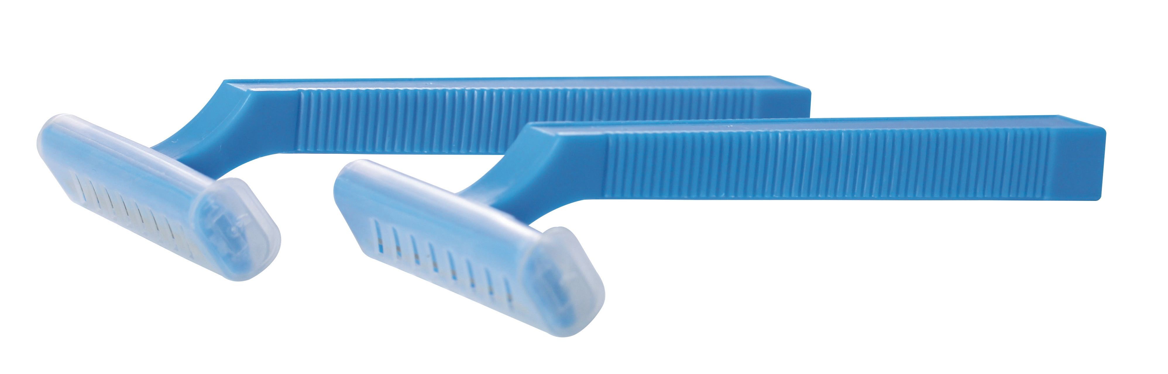 Einmalrasierer, einschneidig blau PK 100 m. Vorlaufkamm und Schutzkappe