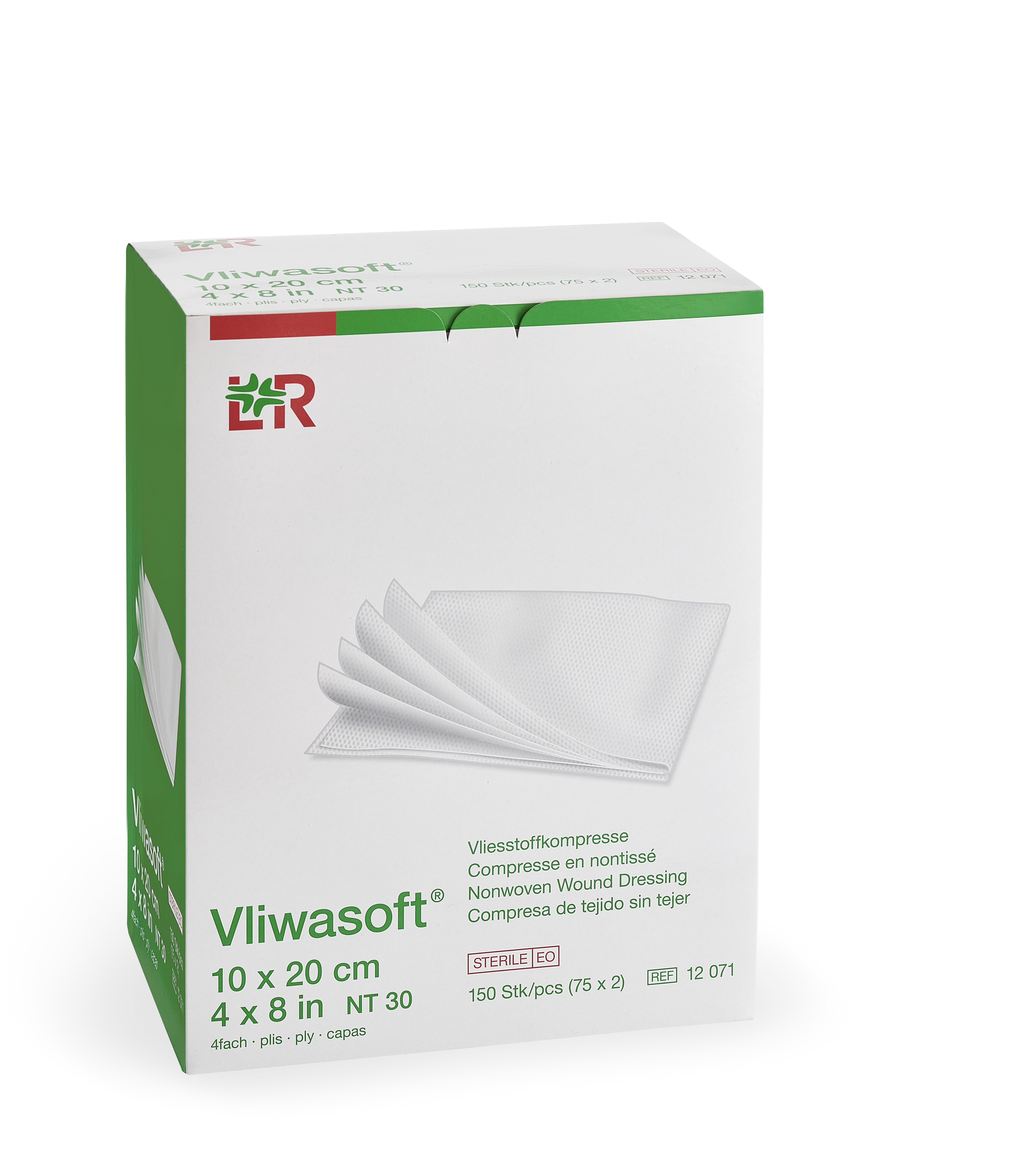Vliwasoft Vliesstoffkompresse steril, 10x20cm, 4-fach, 75x2 Stück