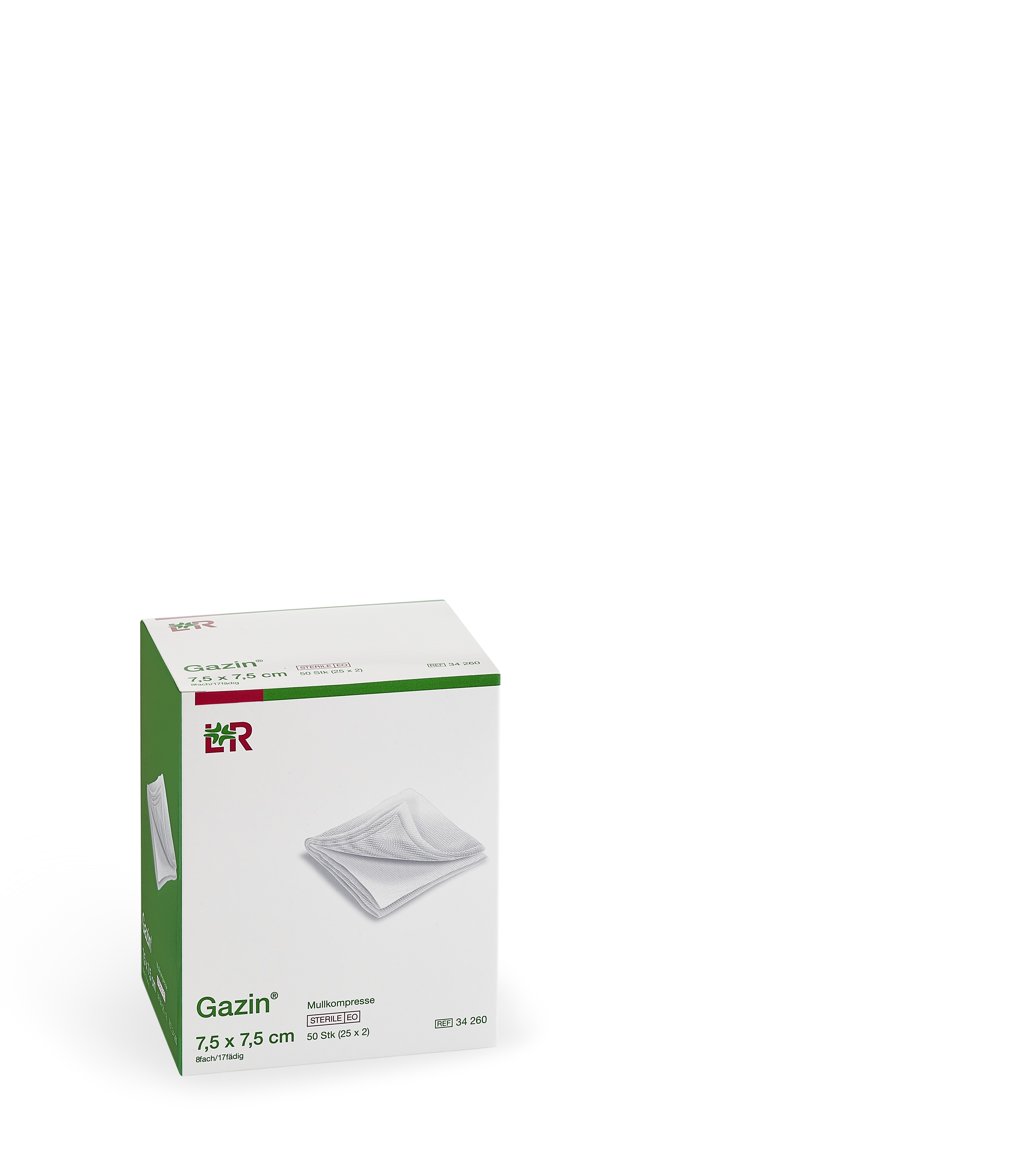Gazin Mullkompresse steril, 7,5x7,5cm, 8f, 17fdg, 25x2 Stk
