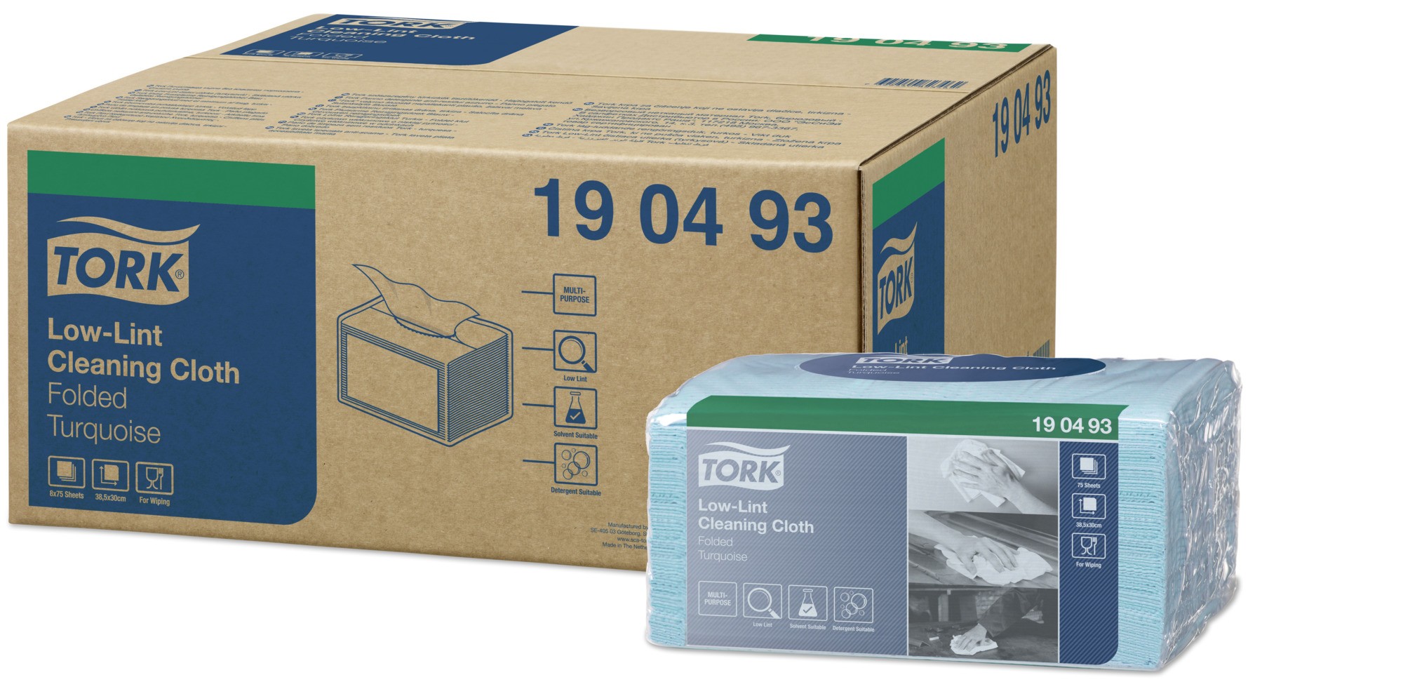 Tork Fusselarme Reinigungstücher W8 AP 8x75 Tücher 1-lg. 38,5x30cm Türkis