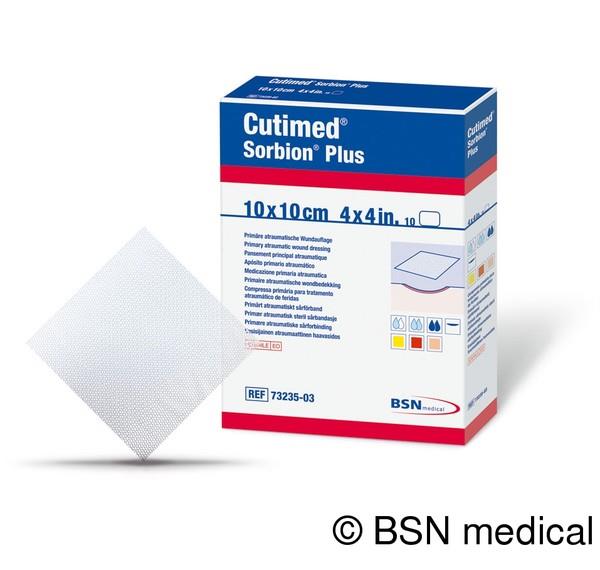 Cutimed Sorbion Plus 7,5x7,5cm PK 10 superabsorb.,selbsth. Wundverband