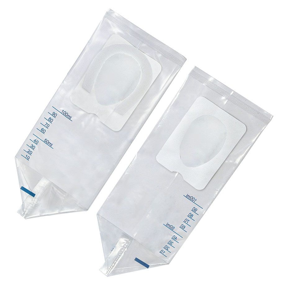 Urinbeutel 100ml für Kinder steril PK 100 mit Klebezone ohne Ablauf