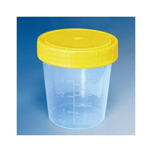 MEGRO Urinbecher 100ml steril AP 5 mit gelbem Schraubdeckel