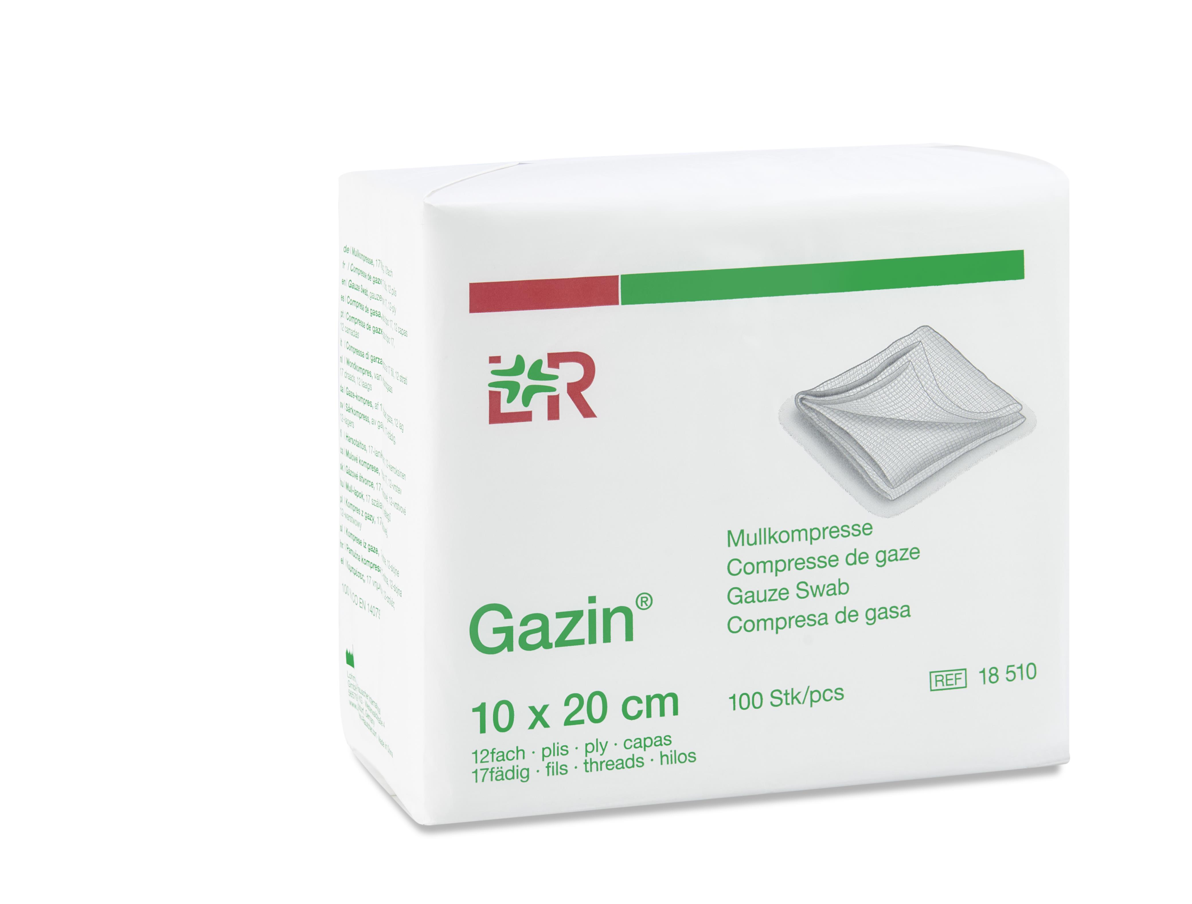 Gazin Mullkompresse 10x20cm, 12fach, 17fädig, 100 Stück