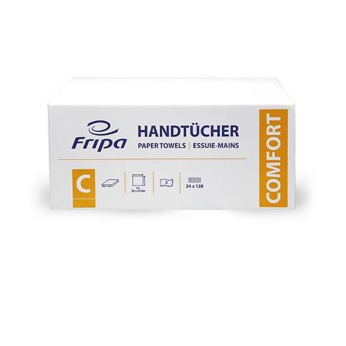 Fripa Comfort Papierhandtücher 2-lg., PK 3200 25x23cm V-Falz hochweiß