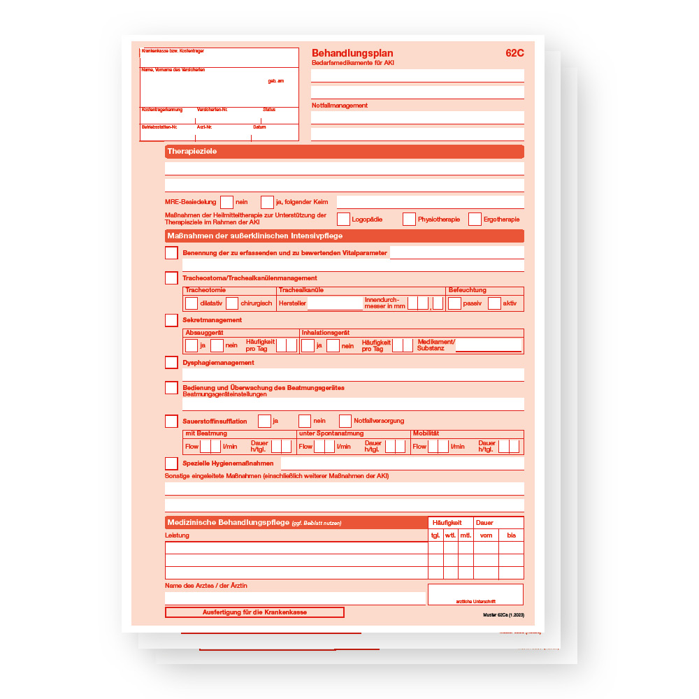 Muster 62C - Behandlungsplan für außerklinische Intensivpflege Muster 62C - Behandlungsplan für außerklinische Intensivpflege