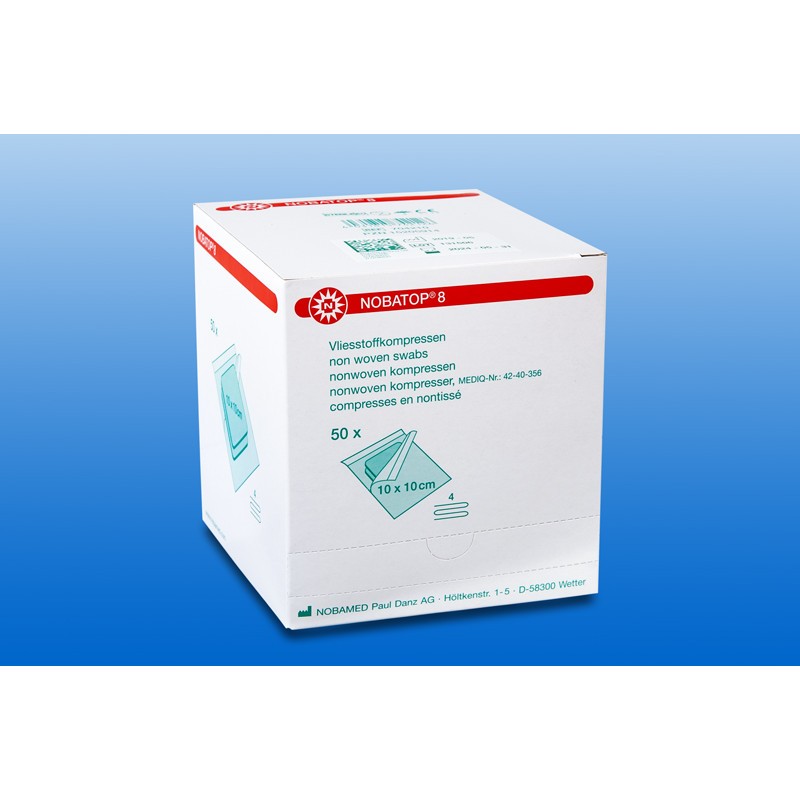 Nobatop 8 10,0cmx10,0cm 4-fach AP 100 unsteril, Vliesstoffkompr.