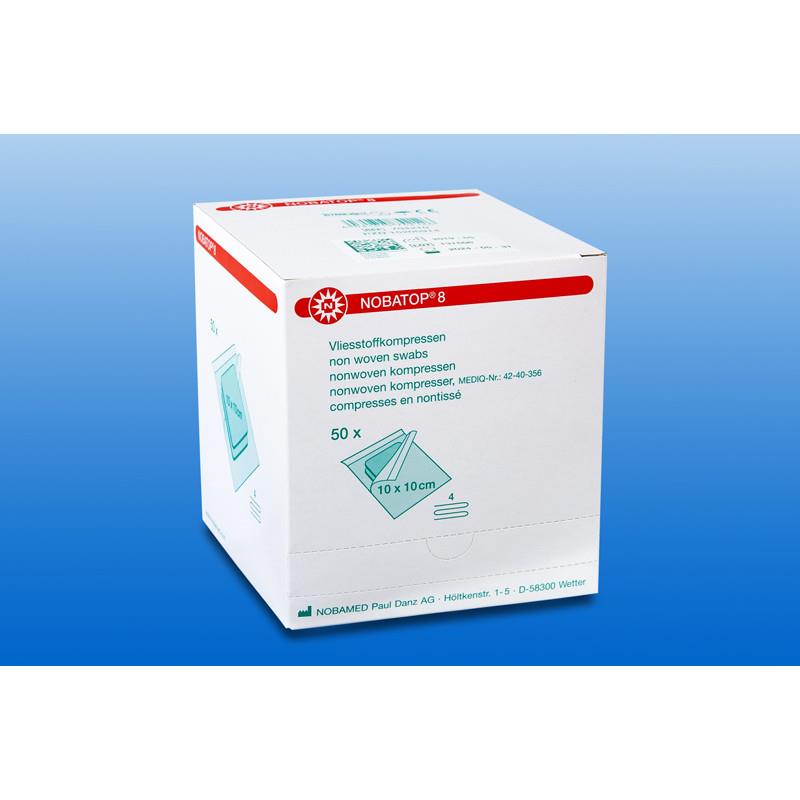 Nobatop 8 7,5cmx7,5cm 4-fach AP 100 unsteril, Vliesstoffkompr.