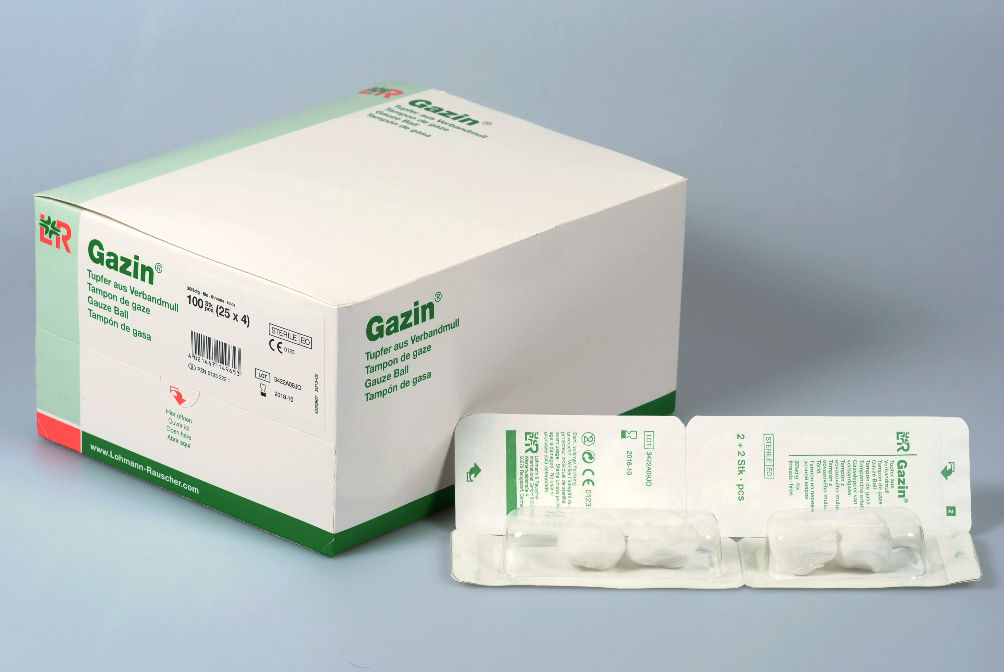 Gazin Tupfer aus Verbandmull steril Gr.3, pflaumengr, 20fdg, 2+2, 100 Stk