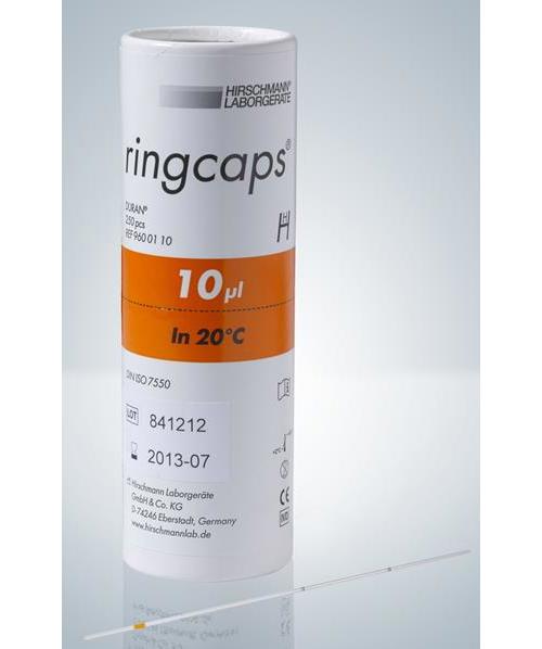 ringcaps Einmal-Kapillarpipetten 10 µl PK 250 m. Ringmarke, Duran, 125mm