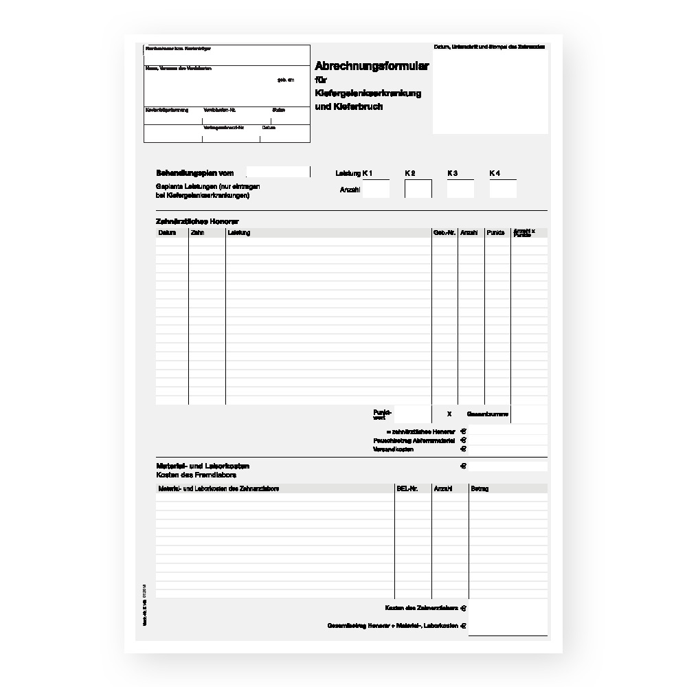 Z 143 - Abrechnungsformular für Kiefergelenkserkrankung und Kieferbruch
