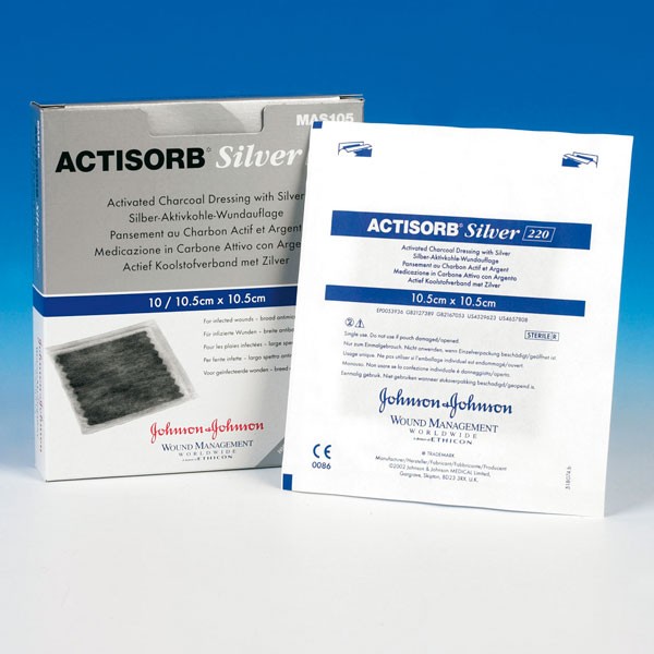 Actisorb Silver 220 10,5x10,5cm AP 10 steril Silber-Aktivkohle-Aufl