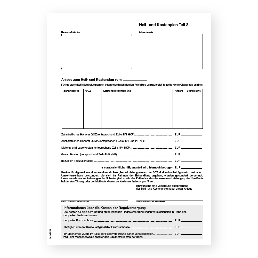 Z 312/1 - Heil- und Kostenplan Teil 2