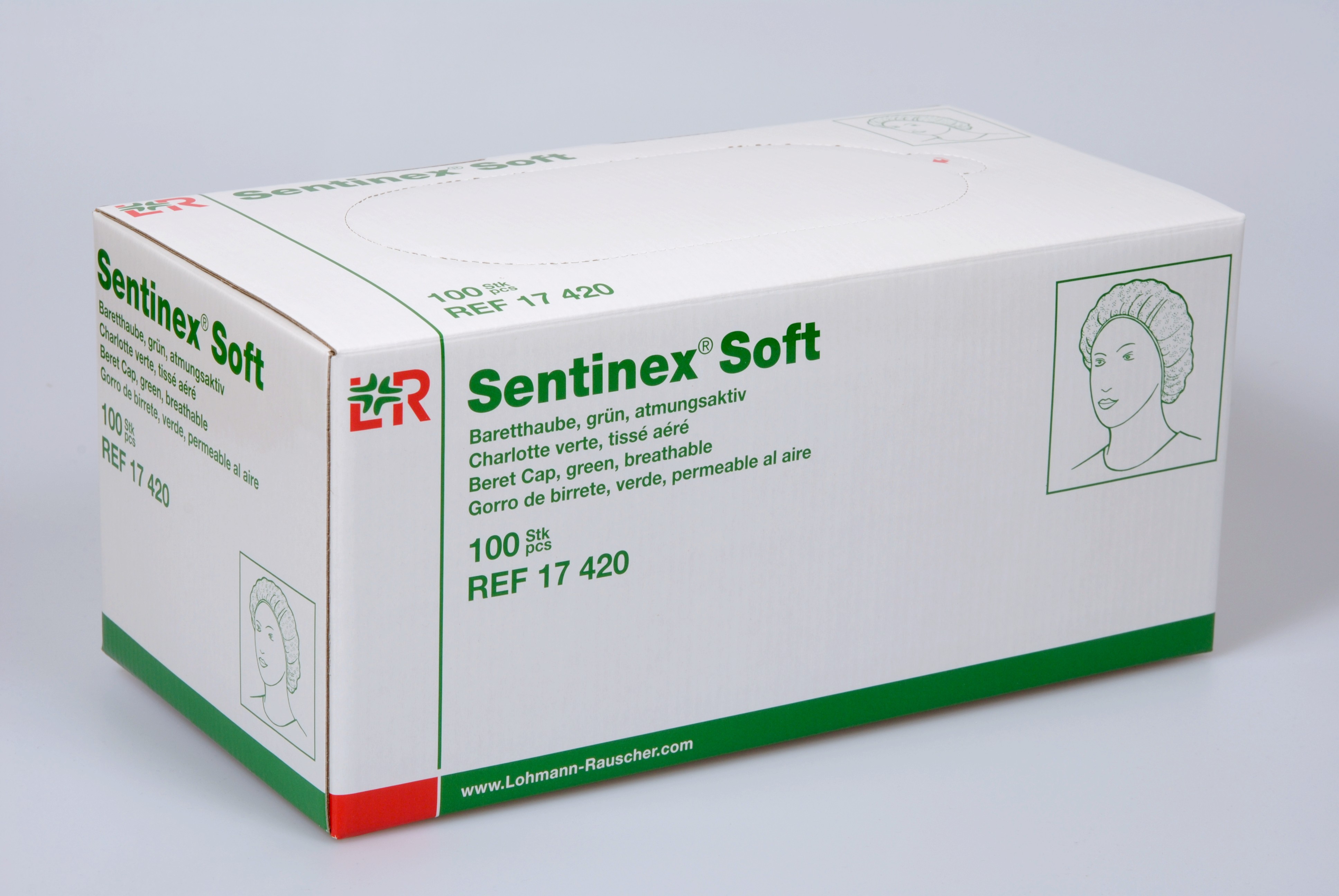 Lohmann & Rauscher International GmbH & Co. KG Sentinex Soft Baretthaube, grün, atmungsaktiv, 100 Stk