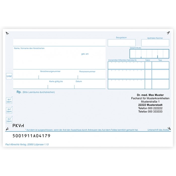 PKV-Privatrezept mit Wasserzeichen und Eindruck PKV-Privatrezept mit Wasserzeichen und Eindruck