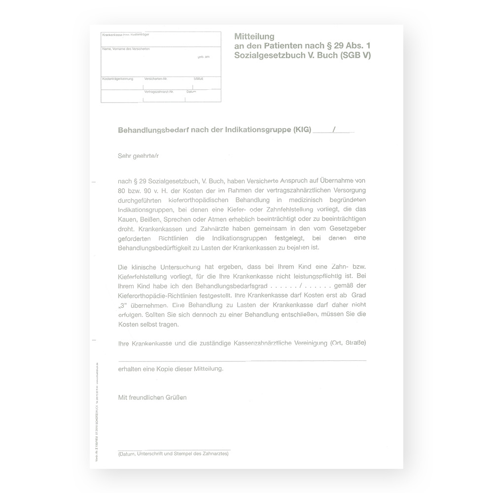 Z 132/1 - Mitteilung an den Patienten nach § 29 SGB V