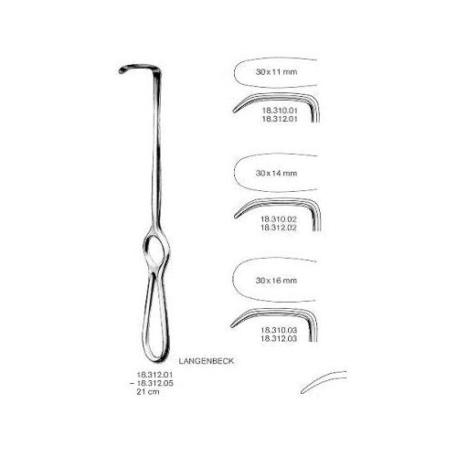 VEHU-MEDICAL Wundhaken Langenbeck 21cm / 30x11mm