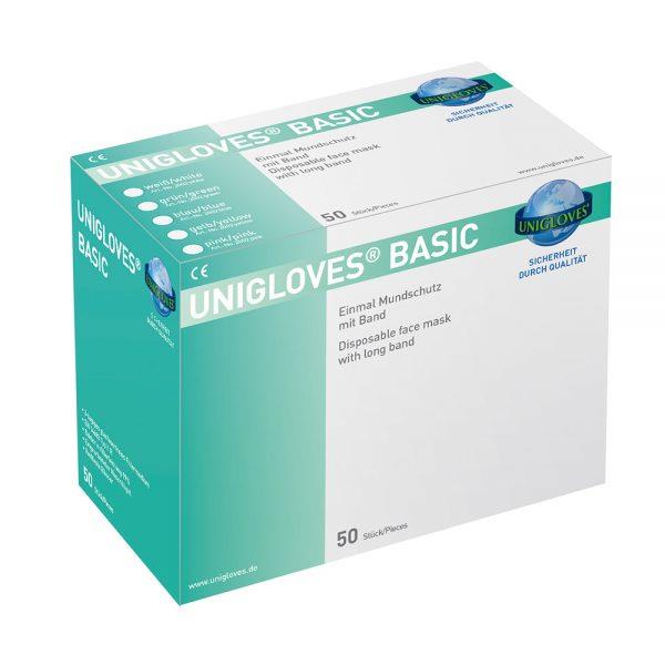 UNIGLOVE Unigloves Basic OP-Mundschutz blau PK 50 mit Bändern und Nasenbügel