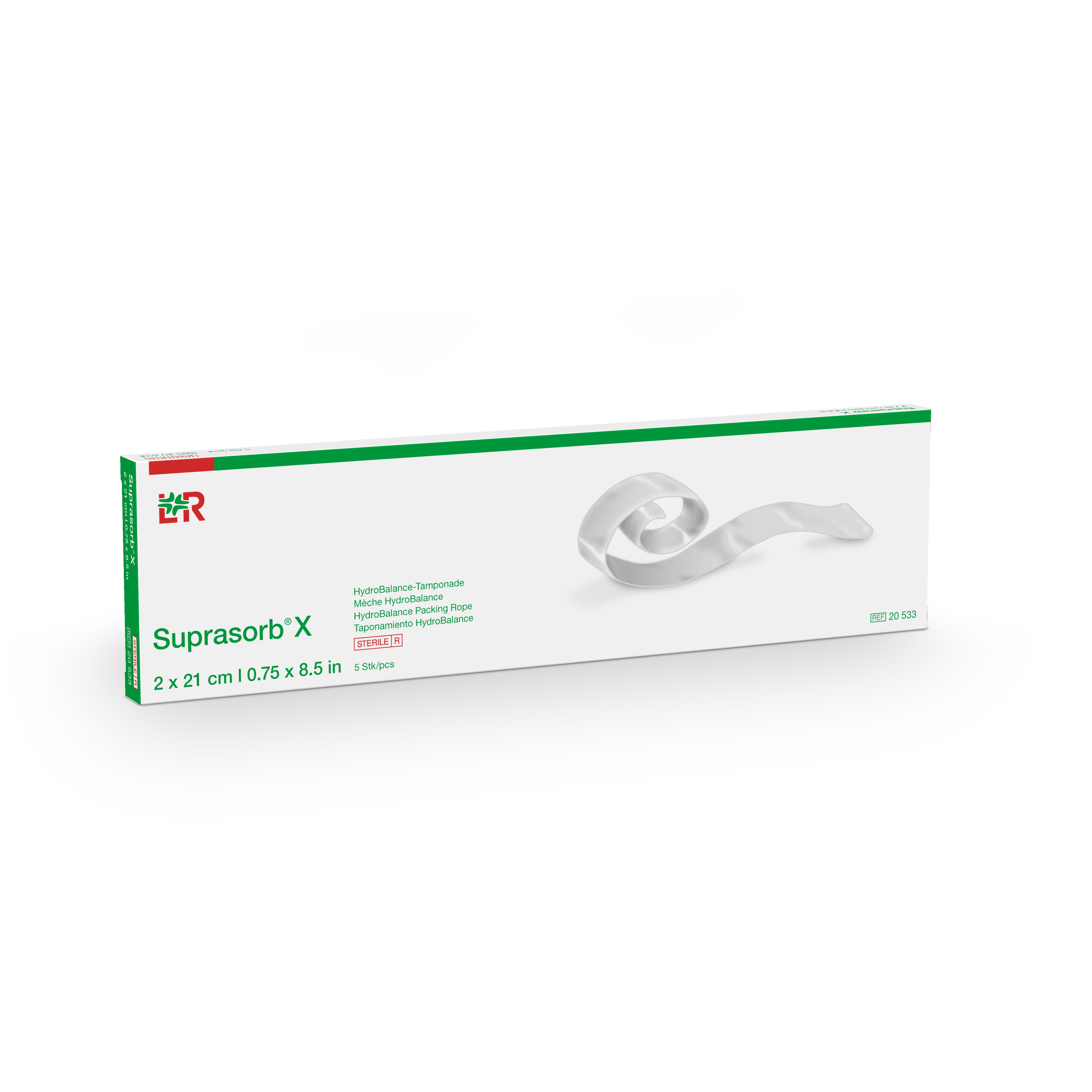 Suprasorb X HydroBalance Tamponade steril, 2x21cm, 5 Stück