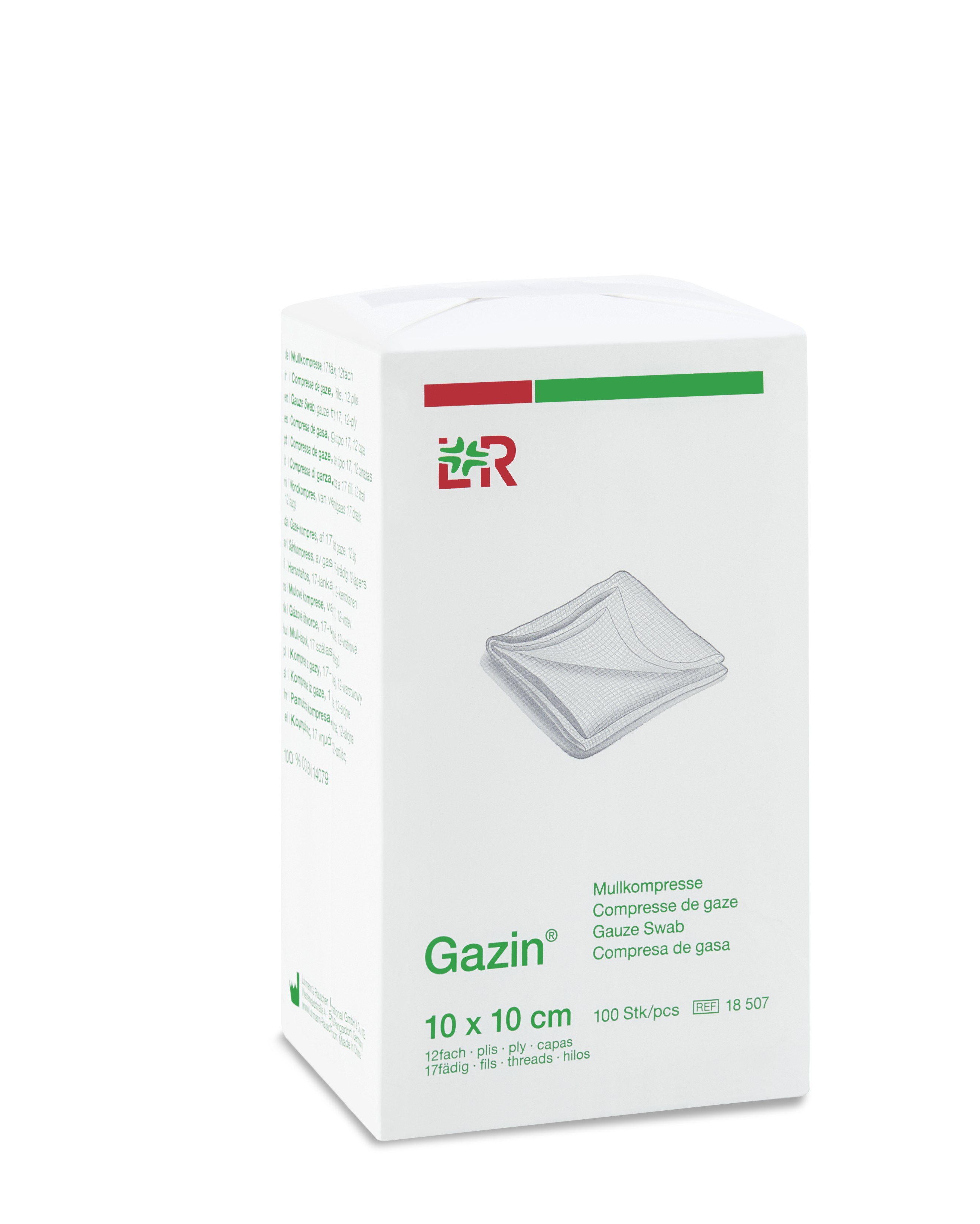 Gazin Mullkompresse 10x10cm, 12fach, 17fädig, 100 Stück