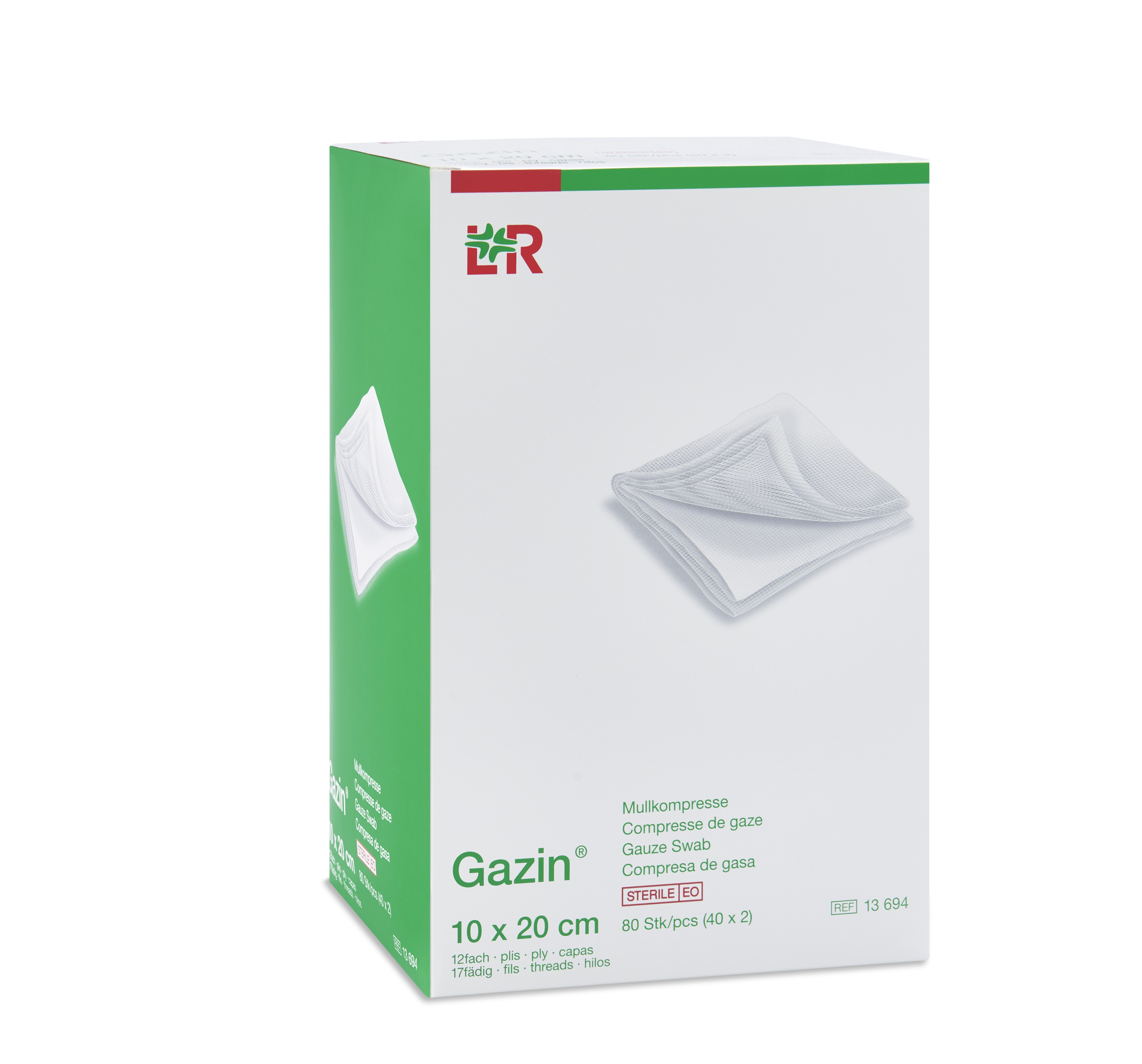 Gazin Mullkompresse steril, 10x20cm, 12f, 17fdg, 40x2 Stk