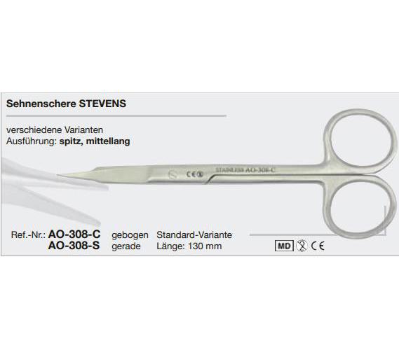 Sehnenschere Stevens PK 20 13,0cm gebogen, spitz