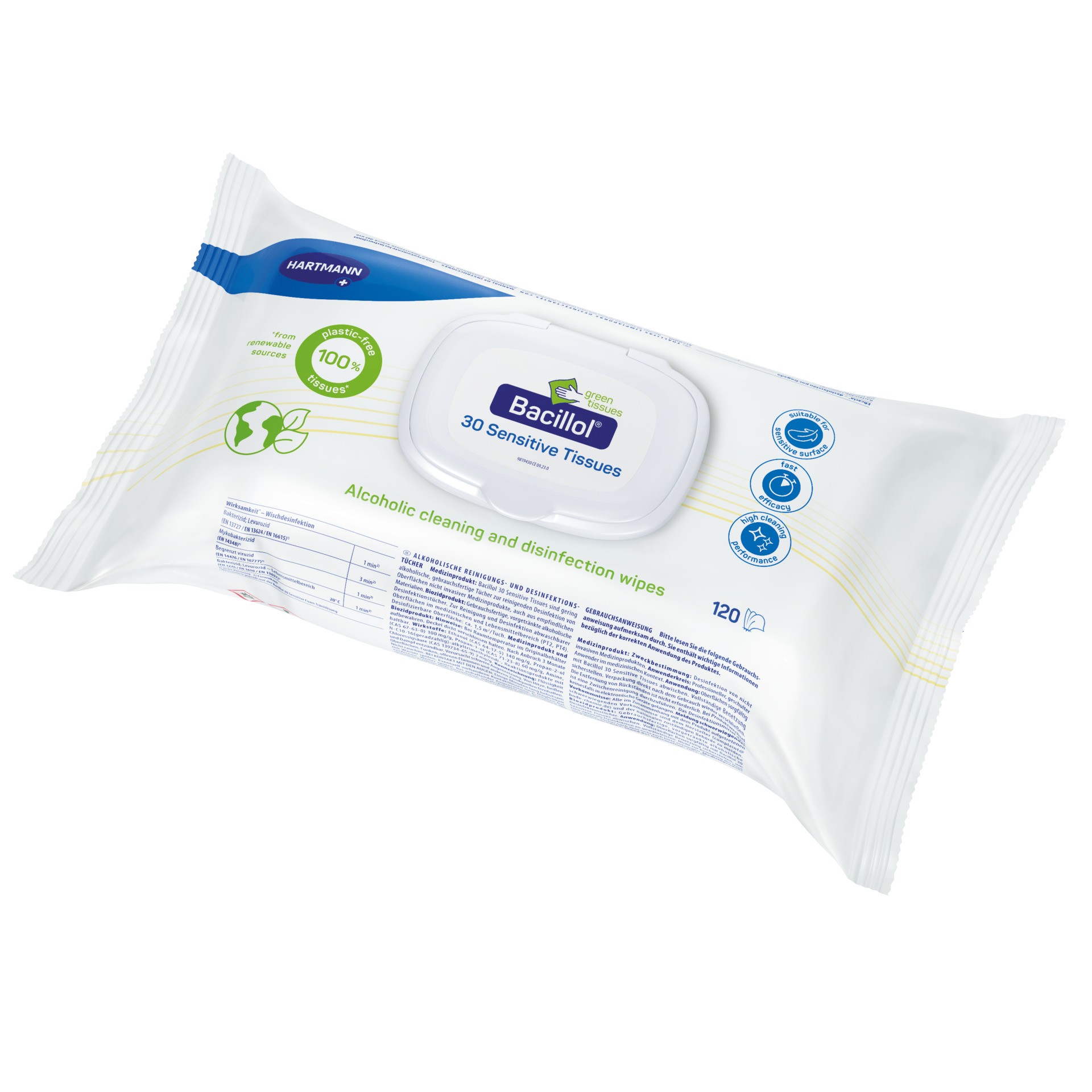 Bacillol 30 Sensitive Green Tissues PK 120 Tücher im Flowpack