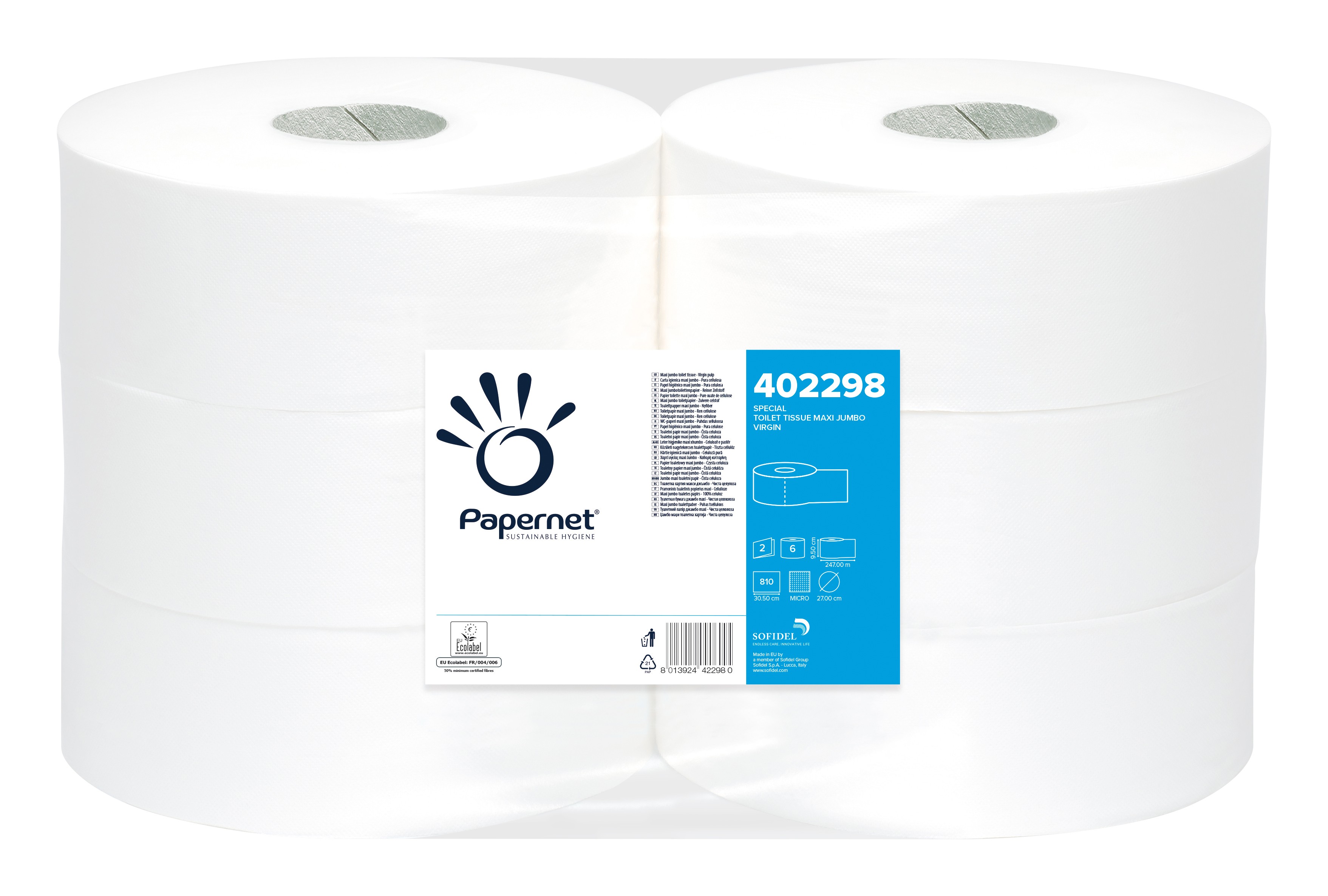 Papernet Toillettenpapier Maxi Jumbo PK 6 x 247m Rll. à 810 Bl., weiß 2-lg