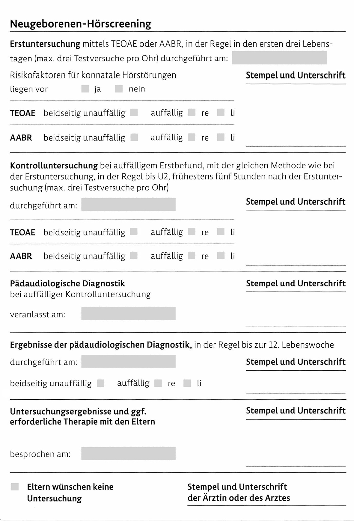 Aufkleber Neugeborenen Hörscreening (Aufkleber für Kinder U-Hefte Version 5/2025)