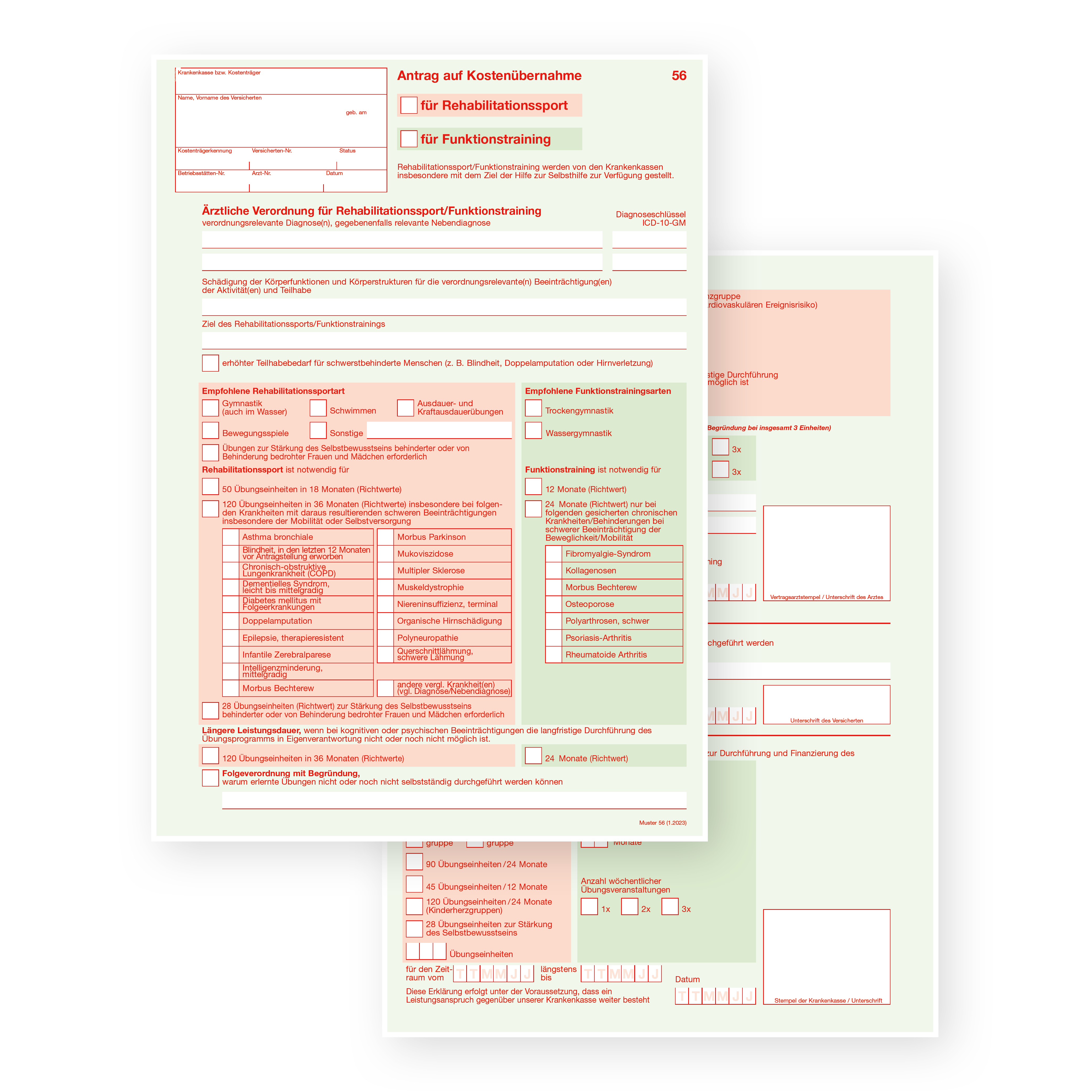 Muster 56 - Antrag auf Kostenübernahme für Rehabilitationssport
