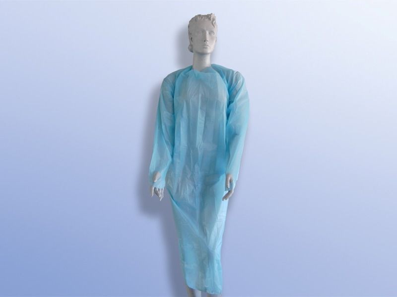 Einmalschürzen CPE hellblau AP 100 98cm lang, mit langem Arm