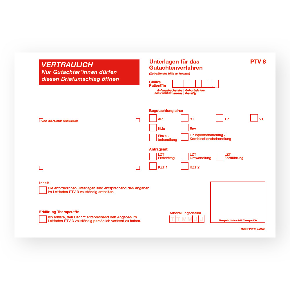 PTV 8 - Briefumschlag (weiß) - Unterlagen für den Gutachter