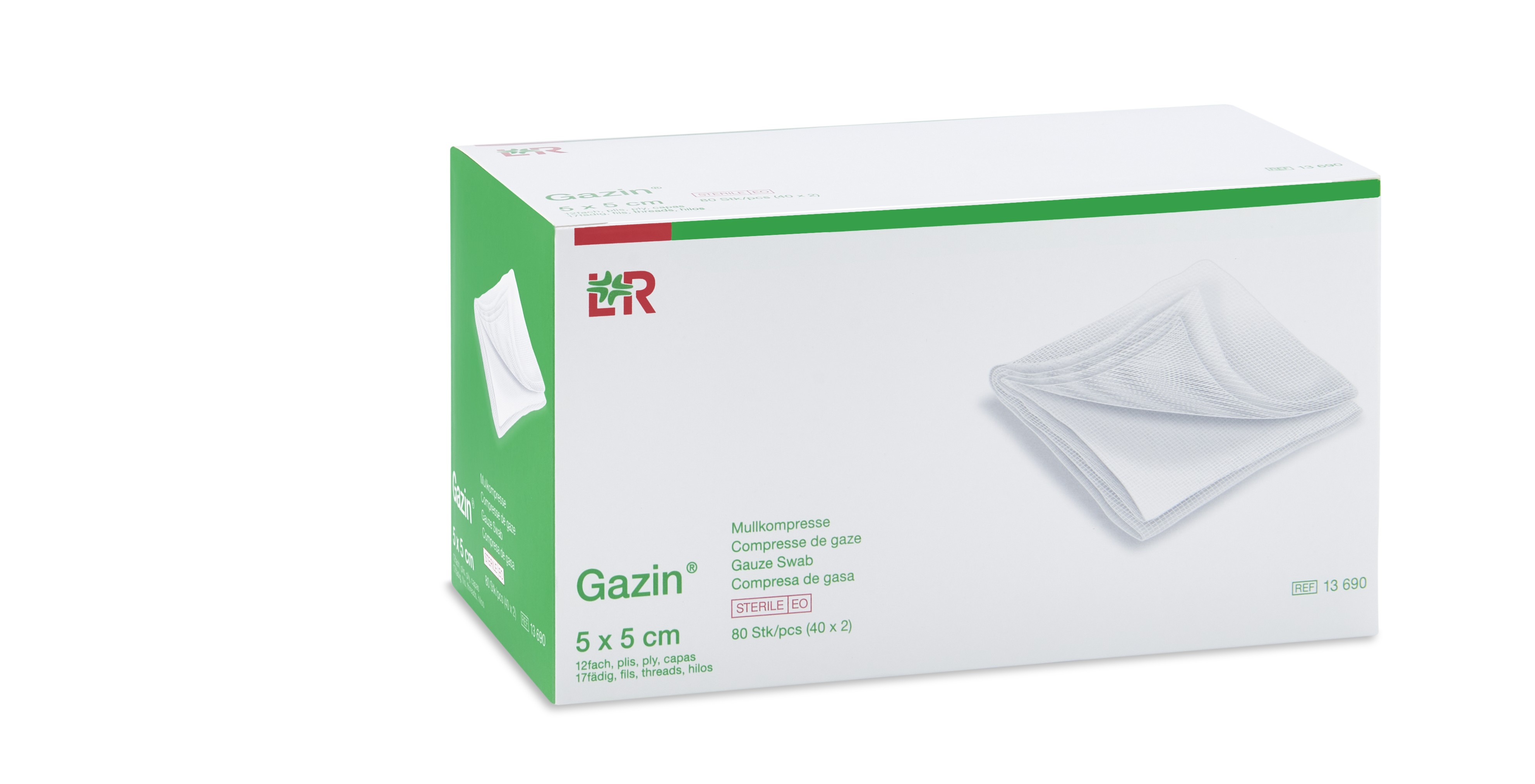 Gazin Mullkompresse steril, 5x5cm, 12f, 17fdg, 40x2 Stk